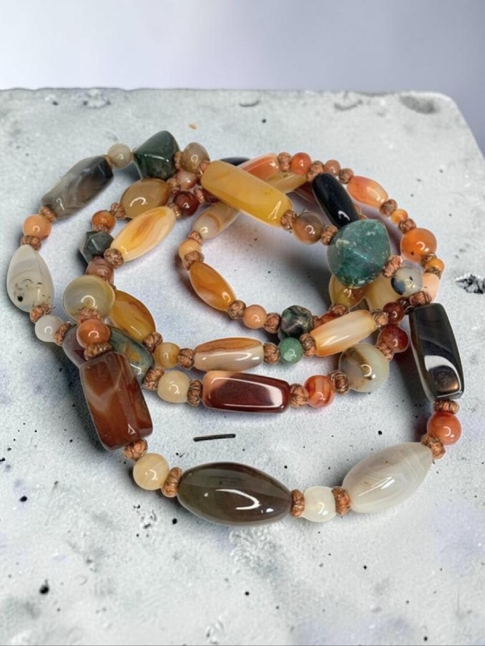 Vintage Multi-Color Polished Gemstone Bead Necklace